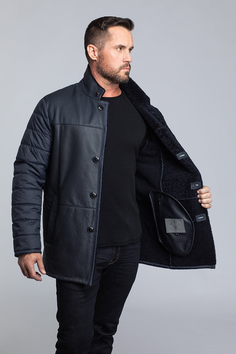 Men's 31" Navy Astrakhan Lamb Jacket