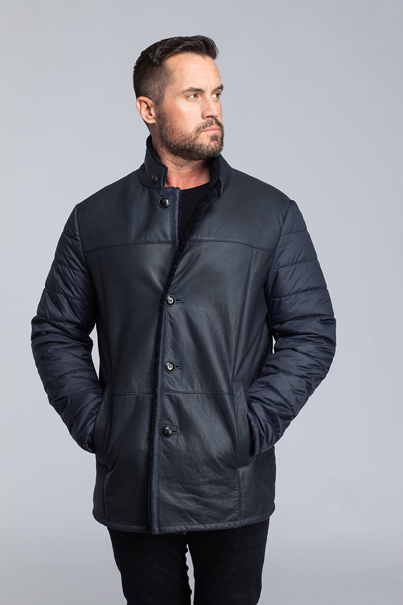 Men's 31" Navy Astrakhan Lamb Jacket
