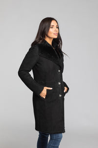 Women's Lacaune Suede Shearling w/ Shawl Collar 37" Navy