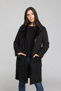 Women's Lacaune Suede Shearling Reversible 38" Black