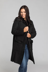 Women's Lacaune Suede Shearling Reversible 38" Black