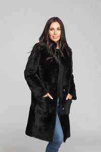 Women's Lacaune Suede Shearling Reversible 38" Black