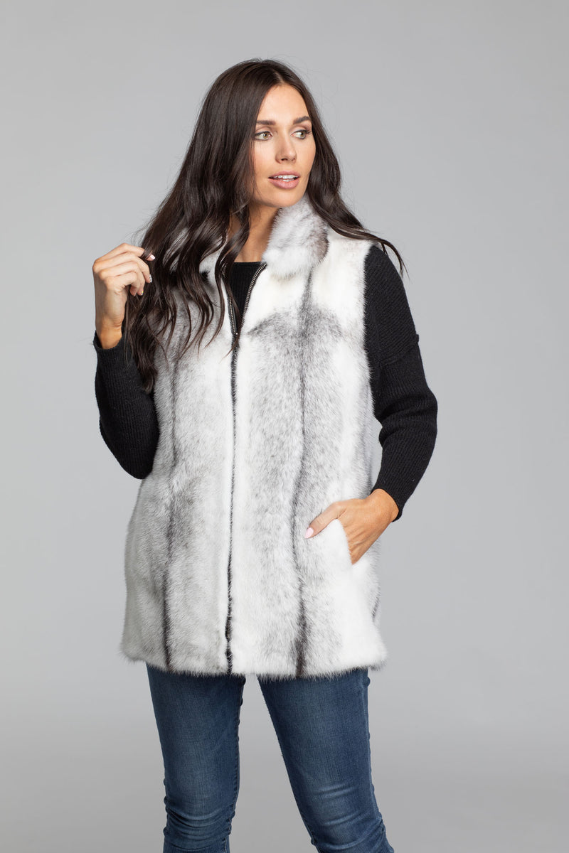 Women's 28" Natural Cross Mink Vest Reversible to Lambskin