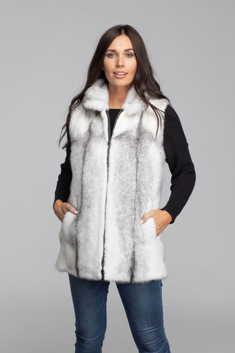 Women's 28" Natural Cross Mink Vest Reversible to Lambskin