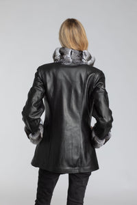 Women's 32" Black Sheared Mink W/Natural Chinchilla Reversible to Lambskin