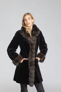 Women's 36" Black Sheared Mink W/Natural Russian Sable Reversible to Taffeta
