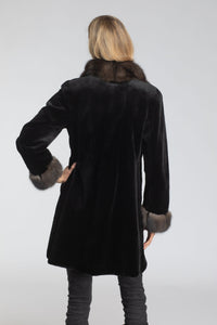 Women's 36" Black Sheared Mink W/Natural Russian Sable Reversible to Taffeta