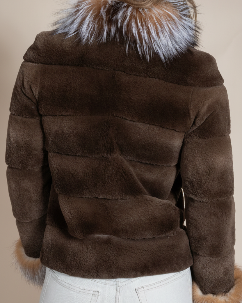 Sheared Mink Jacket with crystal fox collar & cuffs - Hyde Luxury Apparel