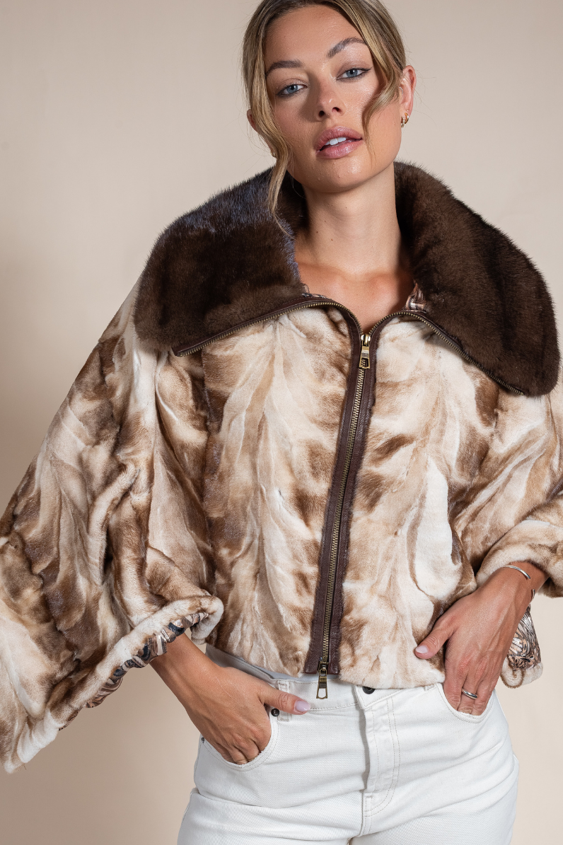 Gold & White Sculpted Mink Cape with Demi Buff Collar | Hyde Luxury - Hyde Luxury Apparel