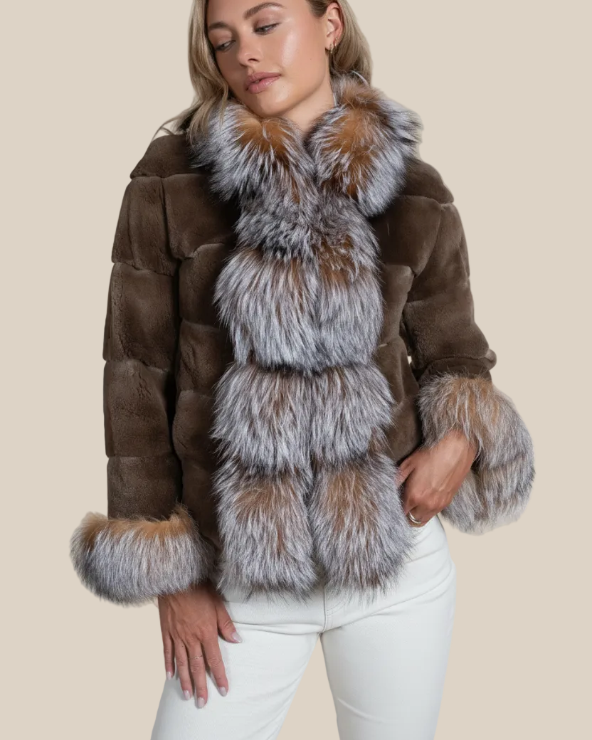 Sheared Mink Jacket with crystal fox collar & cuffs - Hyde Luxury Apparel