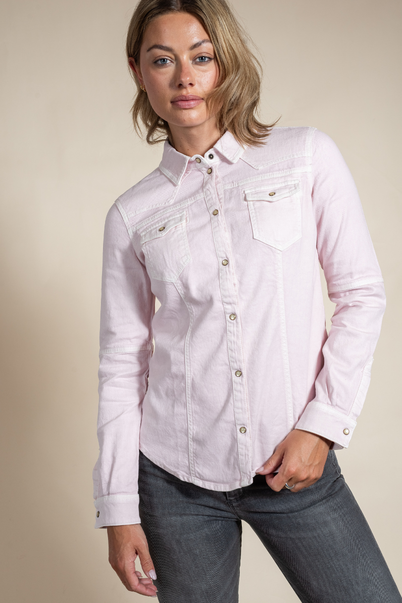 Women's Sarah Western Snap Shirt – Cotton Linen Blend Luxury Casual