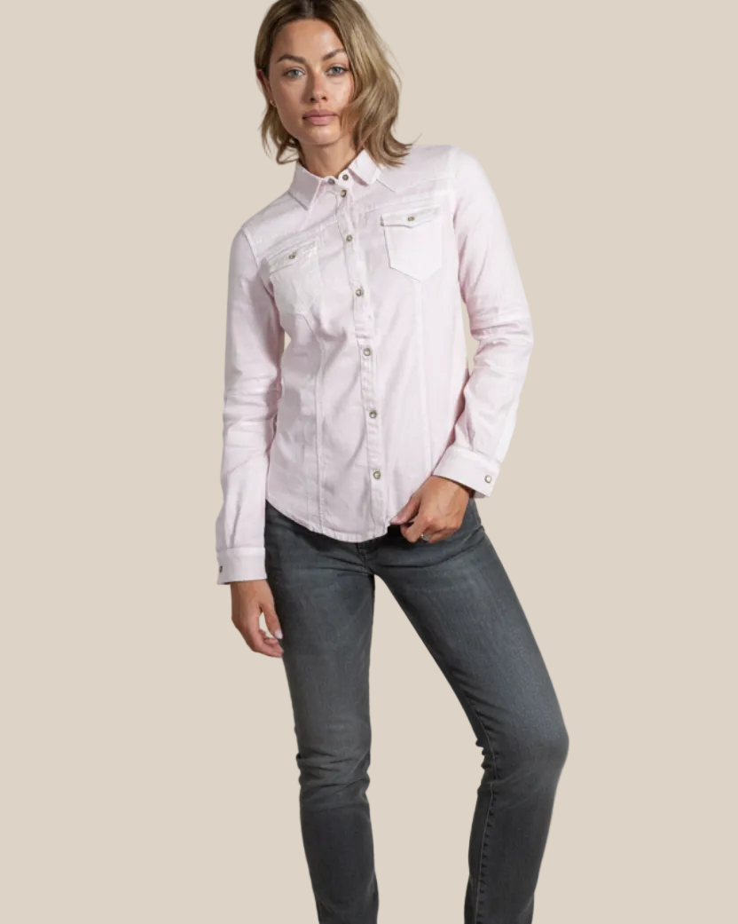 Women's Sarah Western Snap Shirt – Cotton Linen Blend Luxury Casual