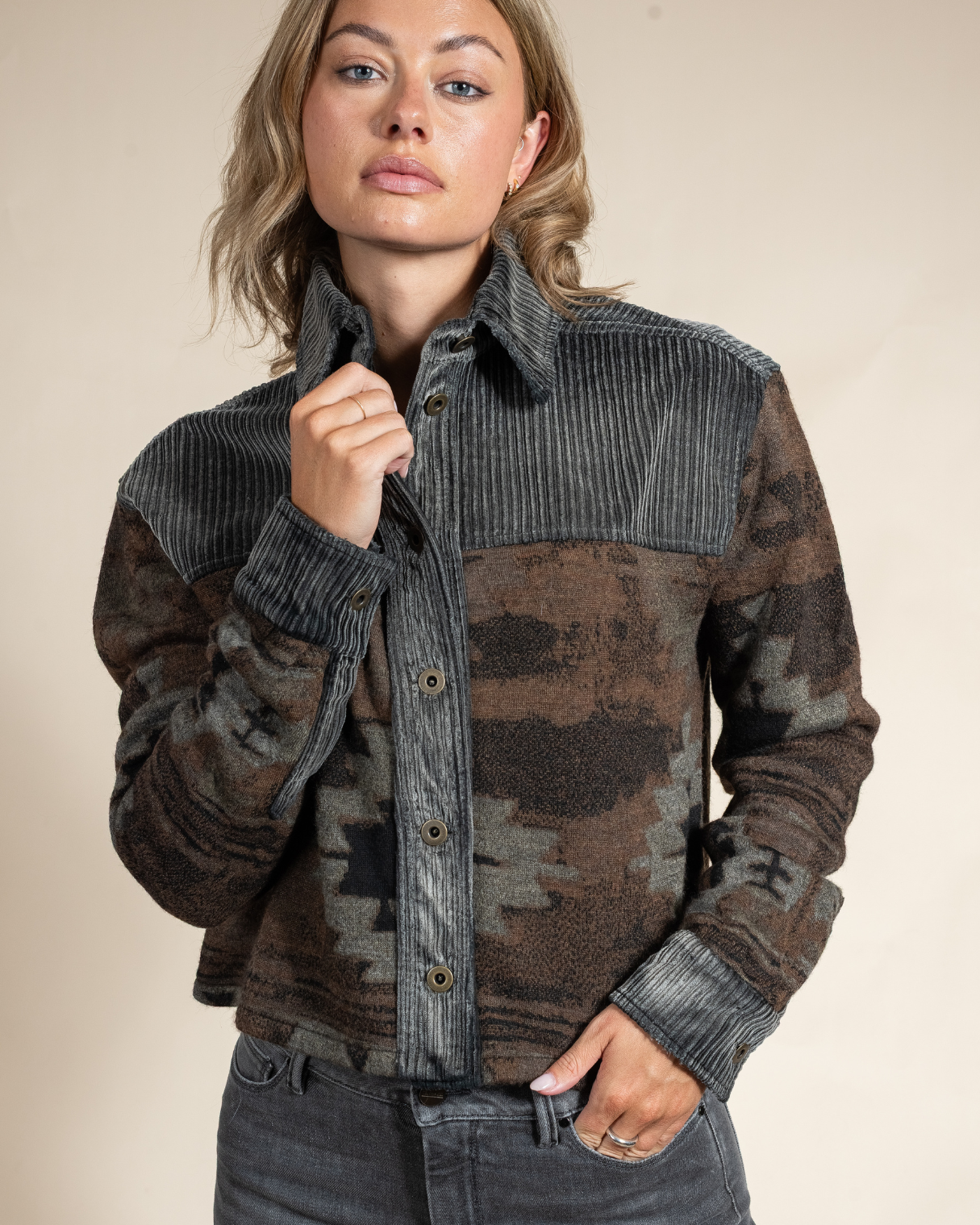Kaiah Western Shirt Jacket | Italian Wool & Corduroy - Hyde Luxury Apparel