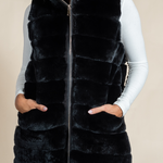 Women’s Long Rex Fur Vest Full-Zip Black | Hyde Luxury Apparel
