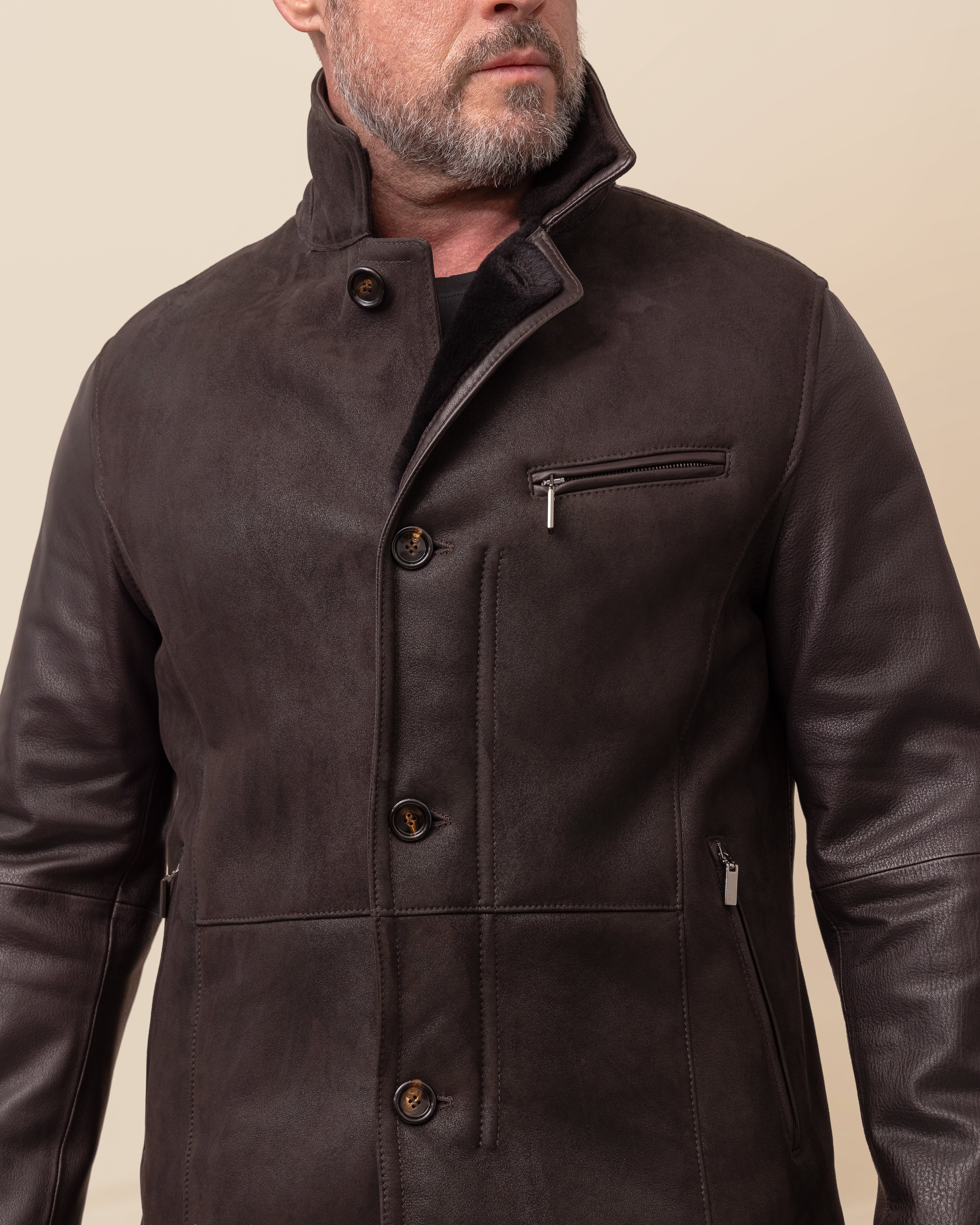 Cortina Mocha Spanish Merino Shearling & Italian Deerskin Jacket | HYDE