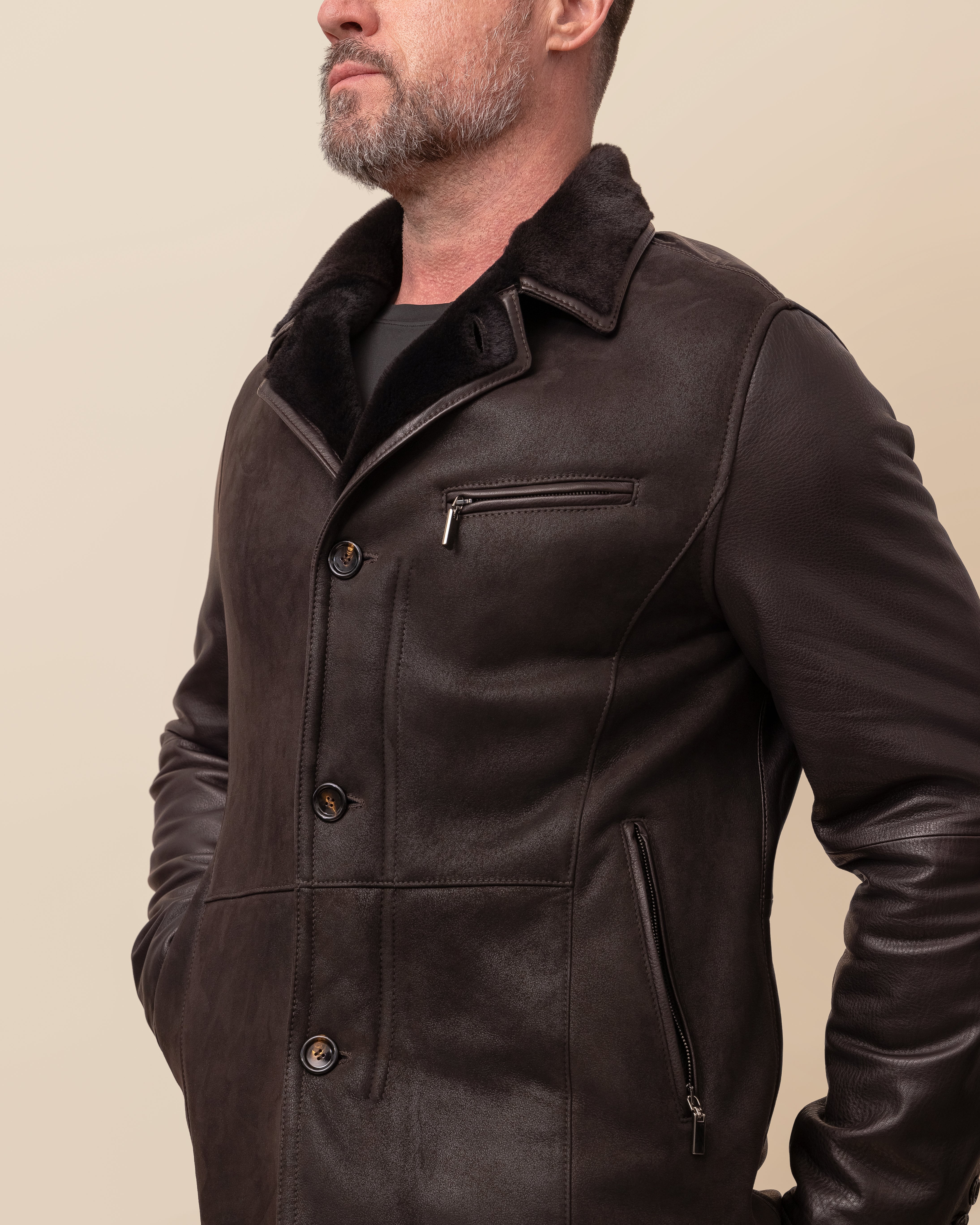 HYDE Cortina Jacket — Mocha Spanish Merino Shearling & Italian Deerskin | Men's Luxury Investment Coat