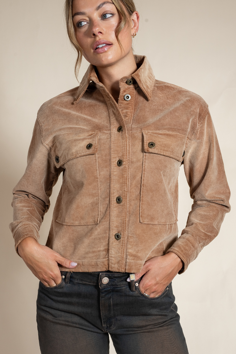 Women's Elle Cropped Cotton Jacket – Street-Chic Lightweight Layer