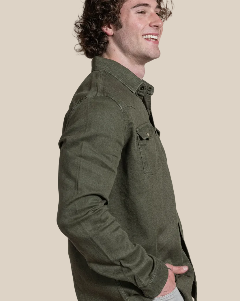 Men’s Italian Linen Overshirt in Sage Green – Lightweight Summer Layer