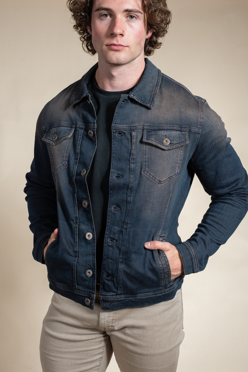 Men’s Russell Italian Cotton-Blend Western Denim Jacket in Indigo | Hyde Luxury Apparel