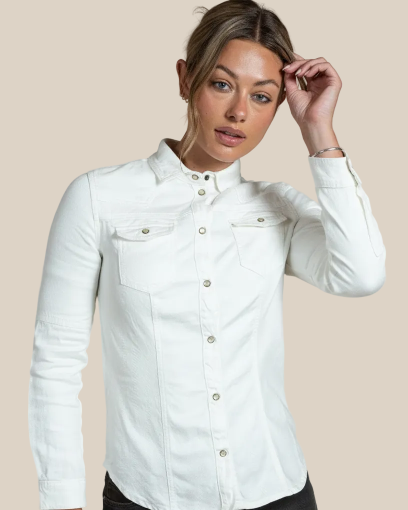 Women's Sarah Western Snap Shirt – Cotton Linen Blend Luxury Casual