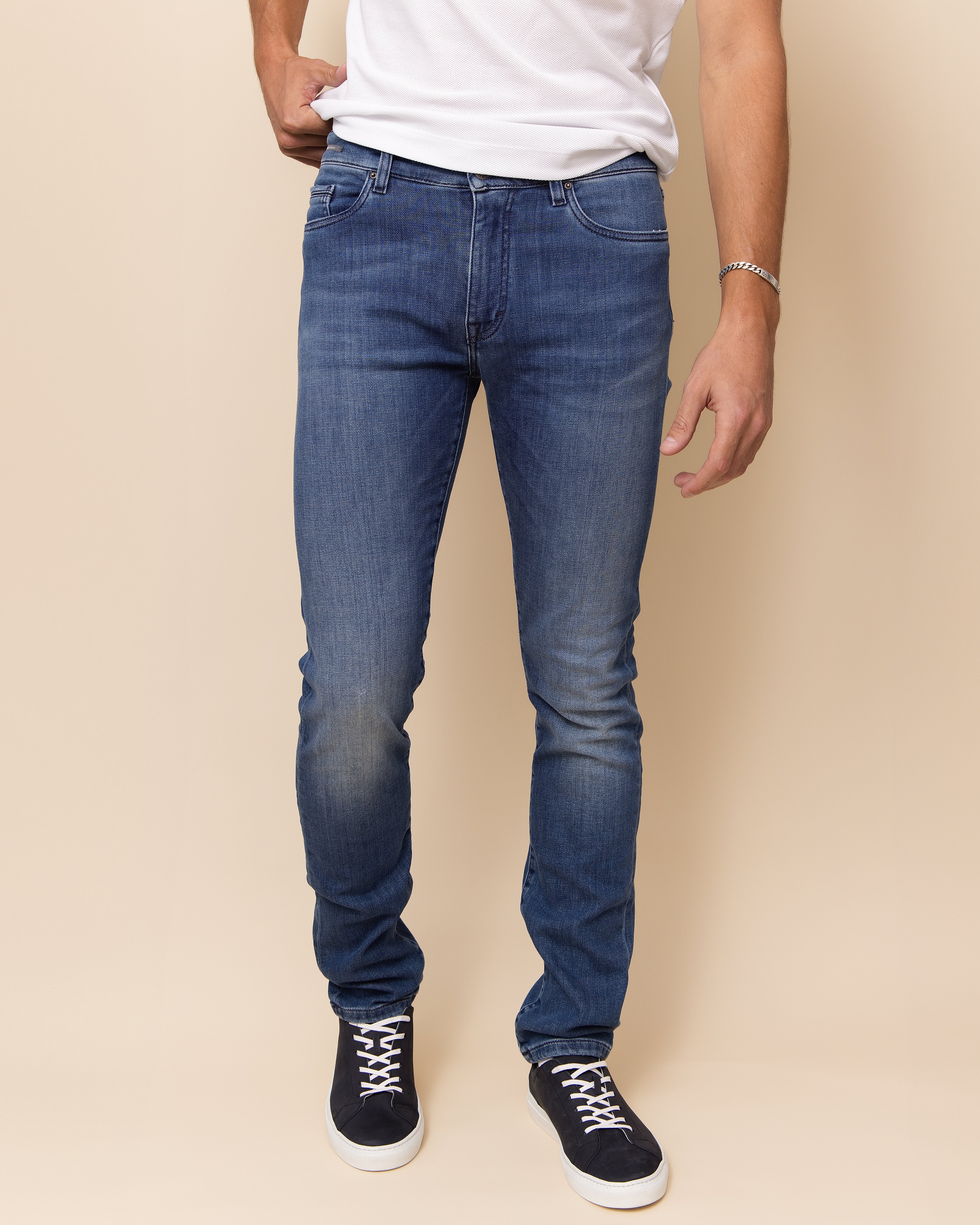 HYDE Cobra denim in medium blue by Teleria Zed, men's Italian stretch denim jeans with modern slim fit