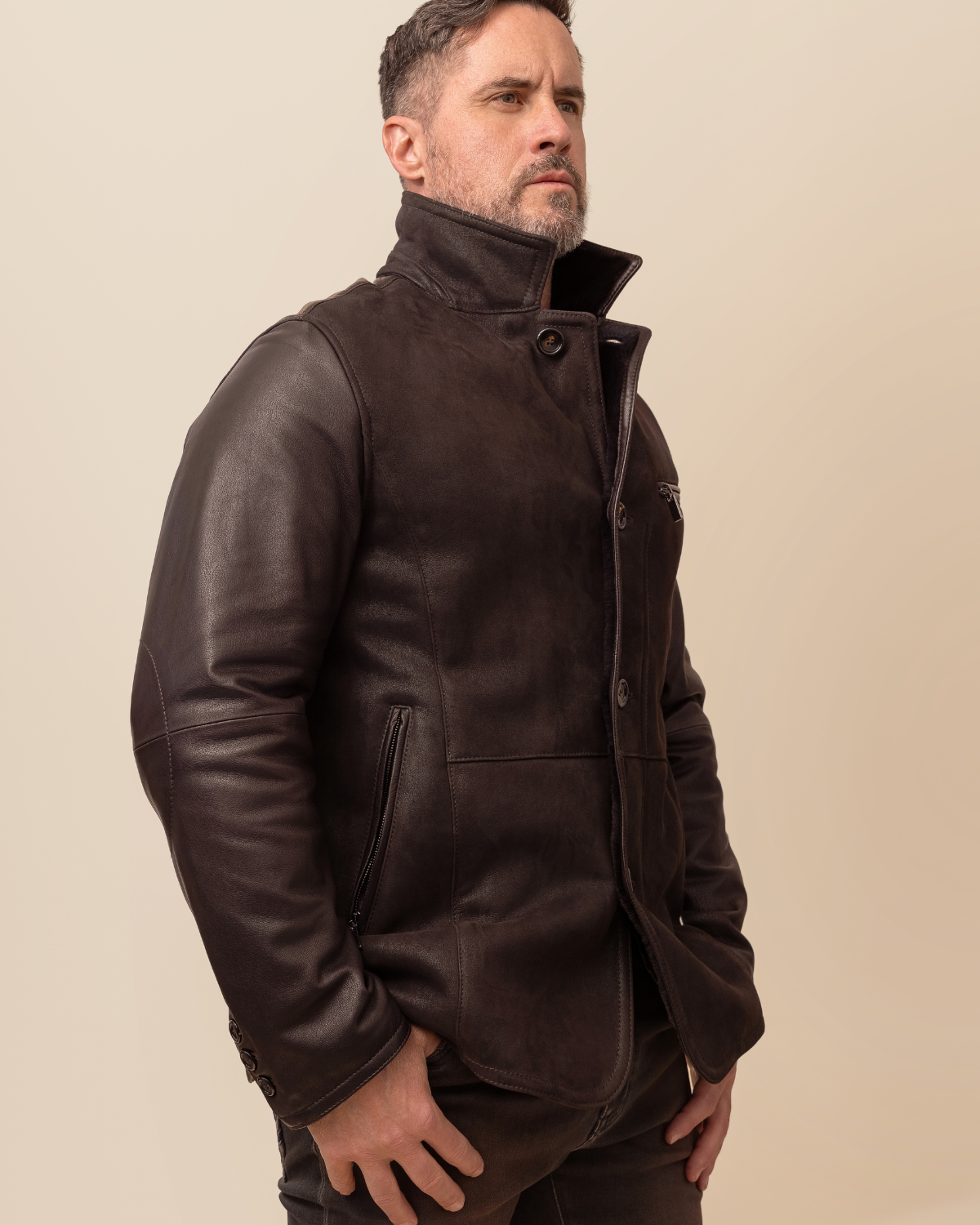 HYDE Cortina Jacket — Mocha Spanish Merino Shearling & Italian Deerskin | Men's Luxury Investment Coat