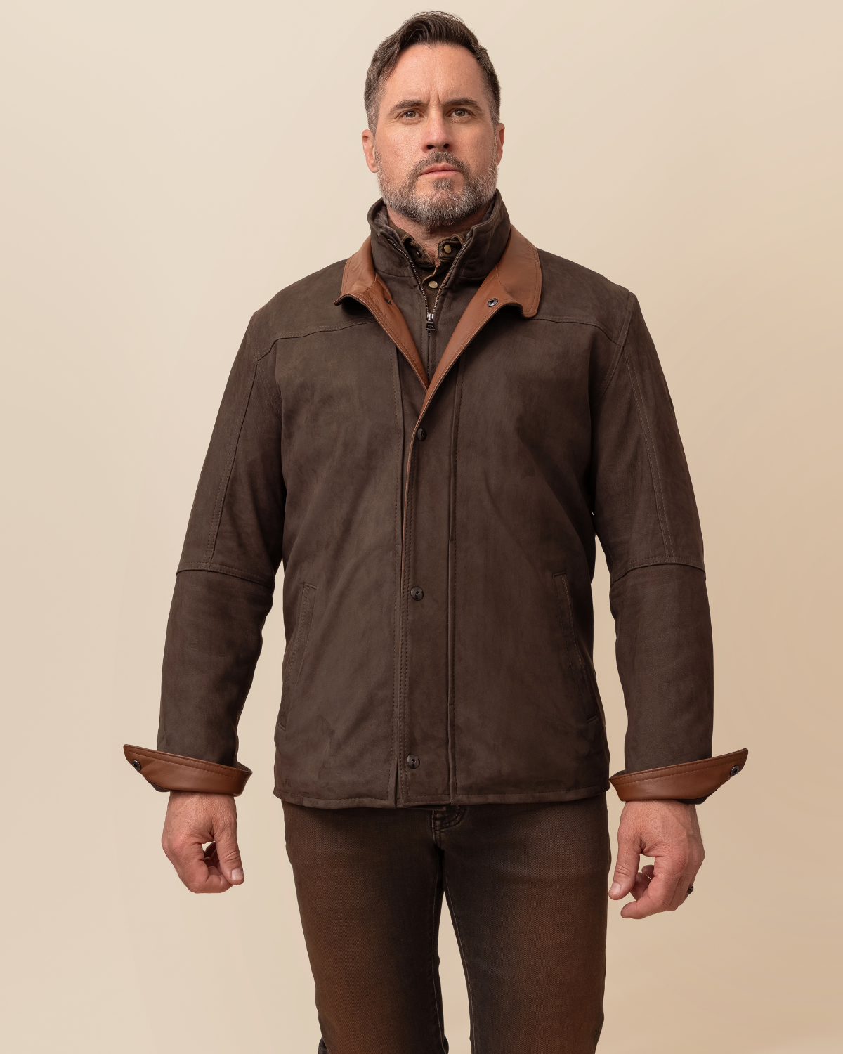 Bishop Mocha Italian Lamb Suede Field Jacket for Men | Luxury Designer Outerwear with Shearling