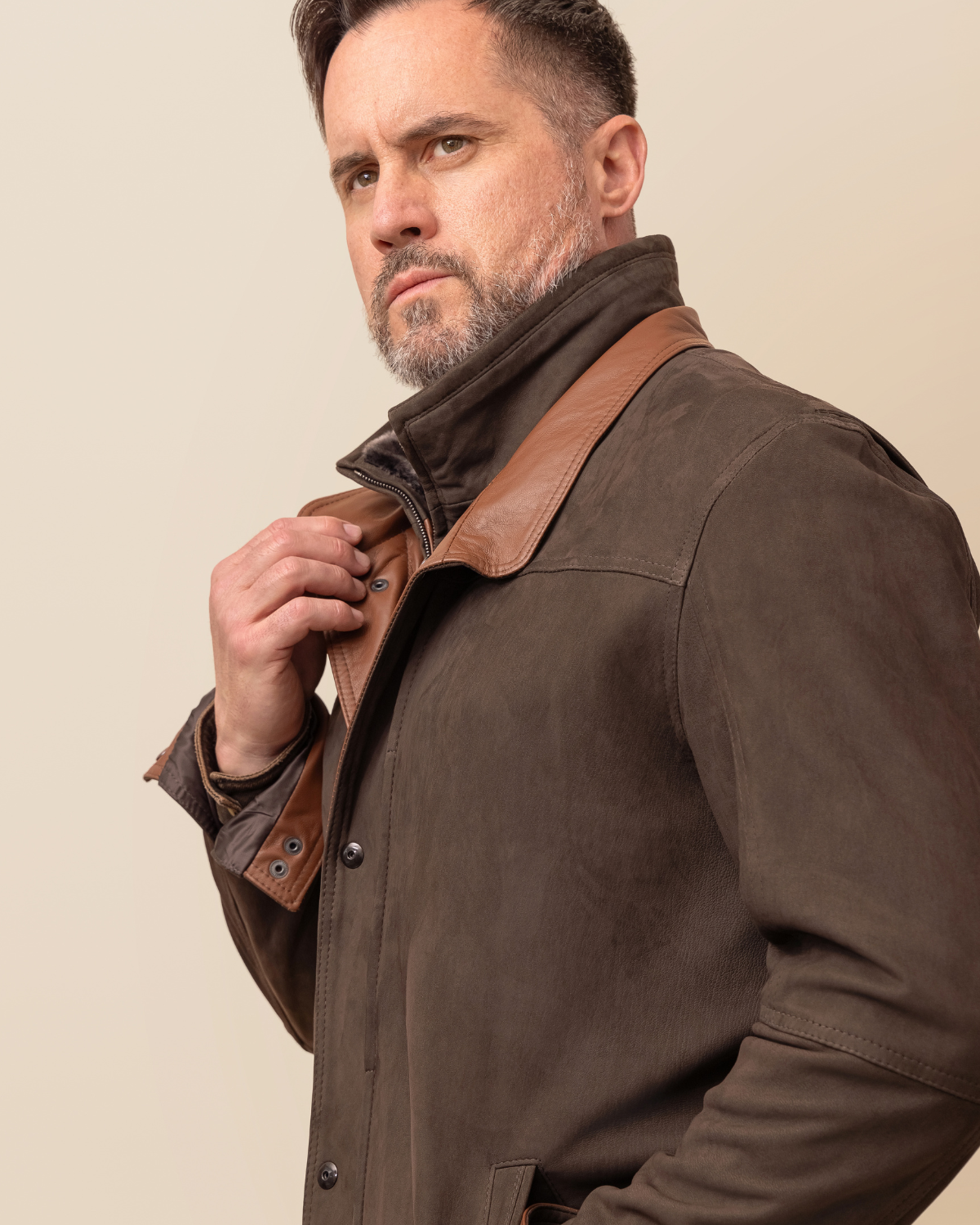 Bishop Mocha Italian Lamb Suede Field Jacket for Men | Luxury Designer Outerwear with Shearling