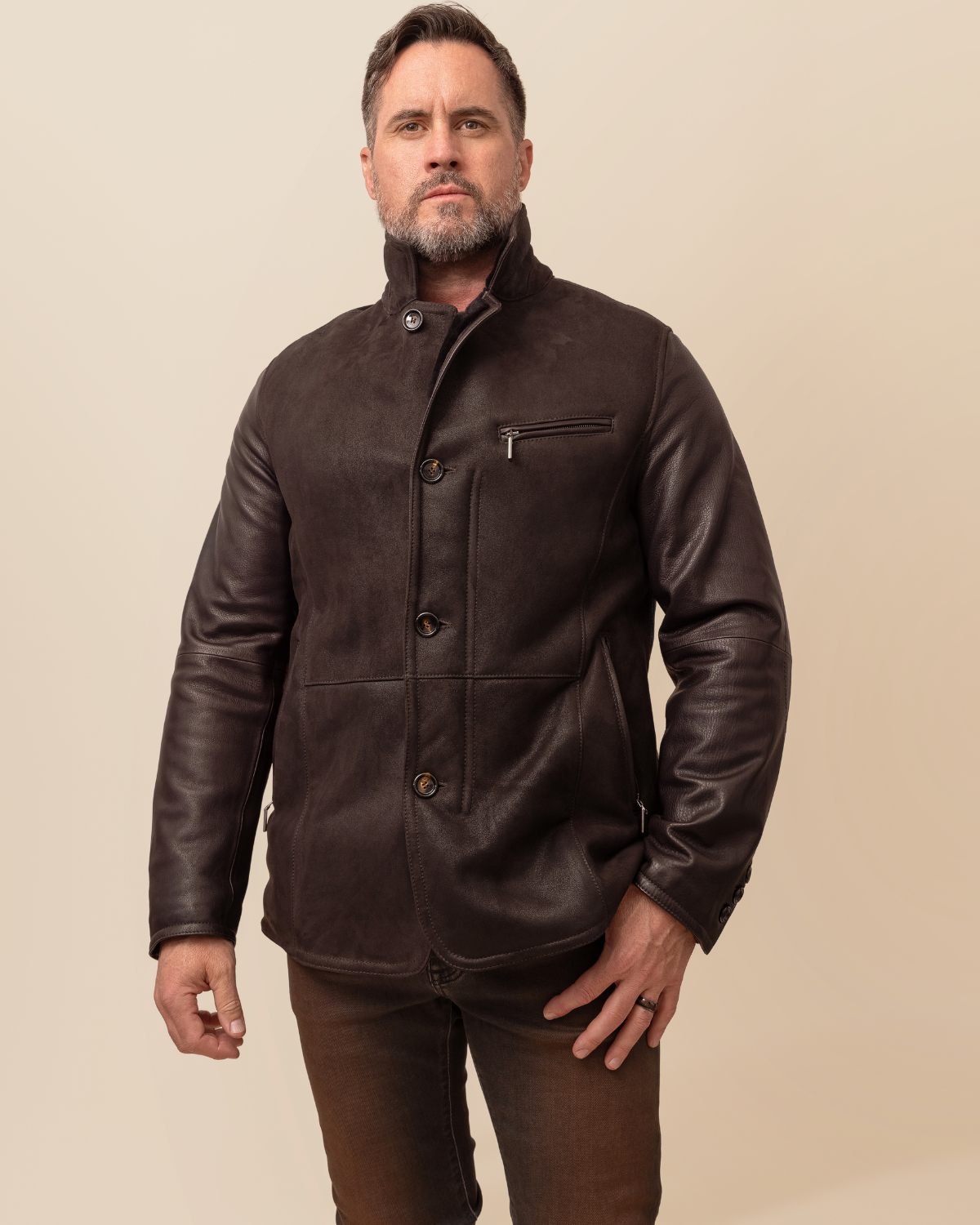 Cortina Mocha Spanish Merino Shearling & Italian Deerskin Jacket | HYDE