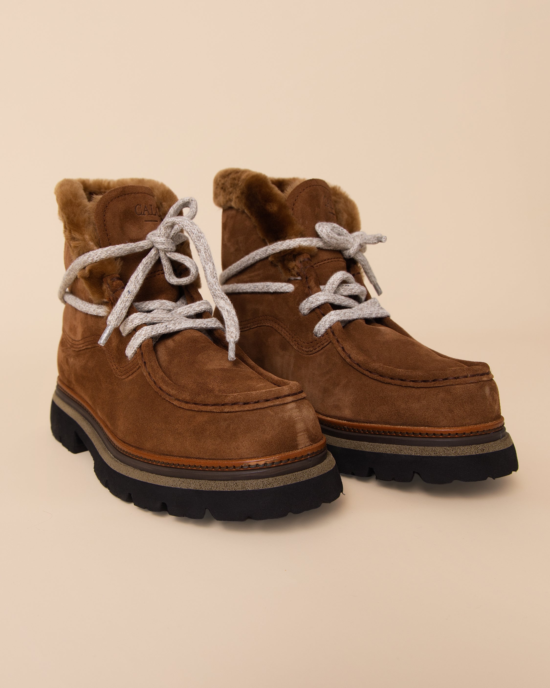 Women's tabacco suede winter boot with fur lining, HYDE Dalia handcrafted in Italy by Calò
