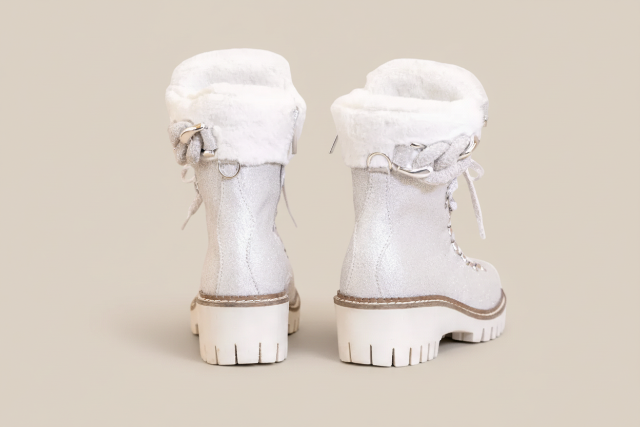 White boots with fur lining on a white background