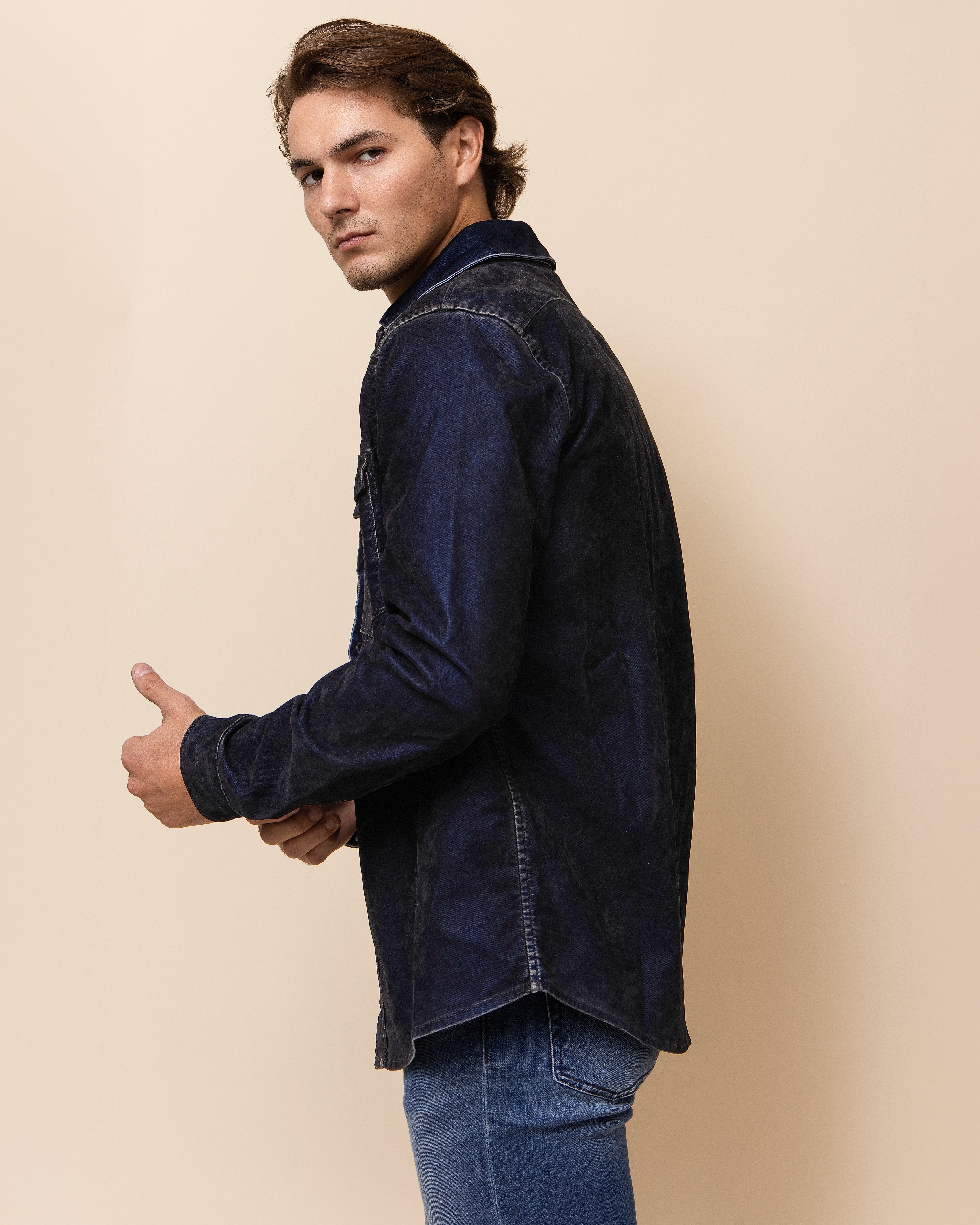 HYDE Durango Western snap shirt in 870 Blue Oxford, made in Italy luxury Western shirt for the modern mountain lifestyle