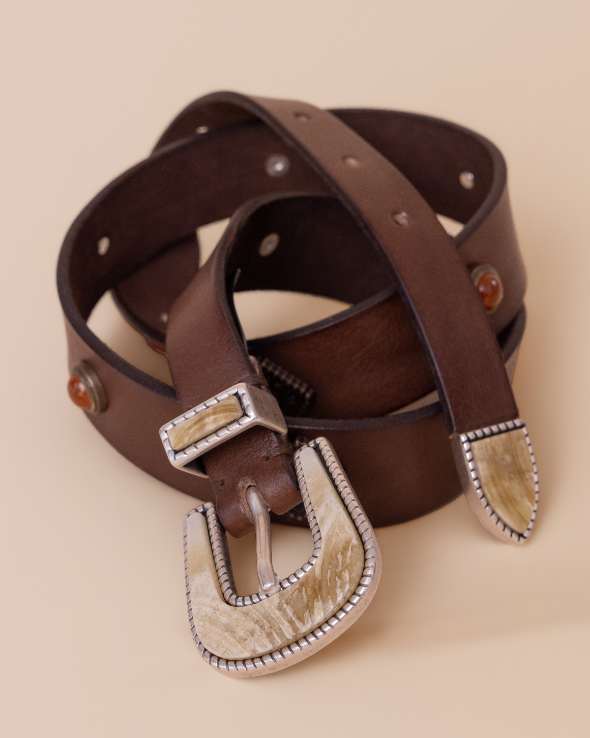 HYDE Marabella Studded Belt — Moro Brown Italian Leather | Women's Luxury Western Belt