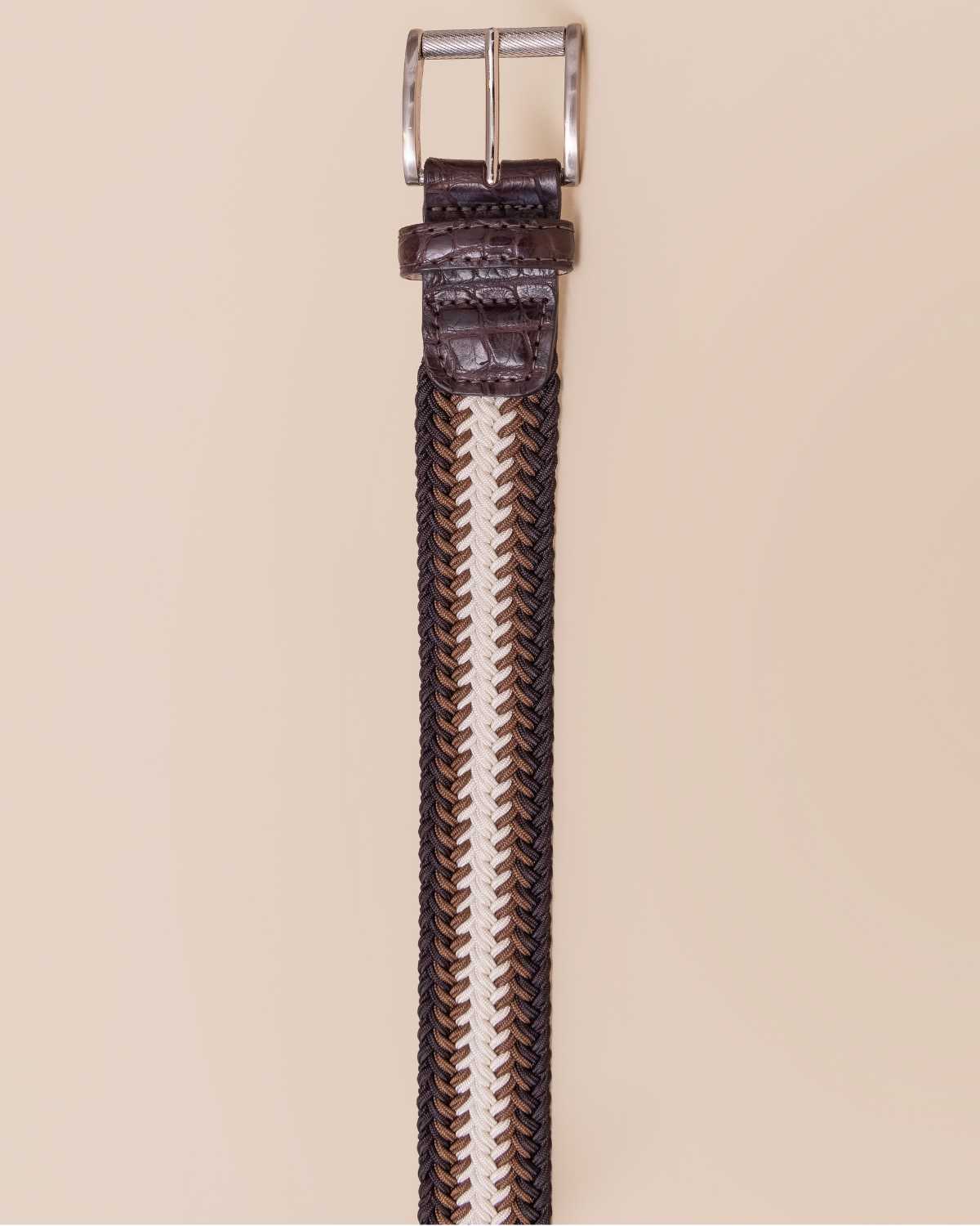 alligator leather trim and chocolate woven braid texture