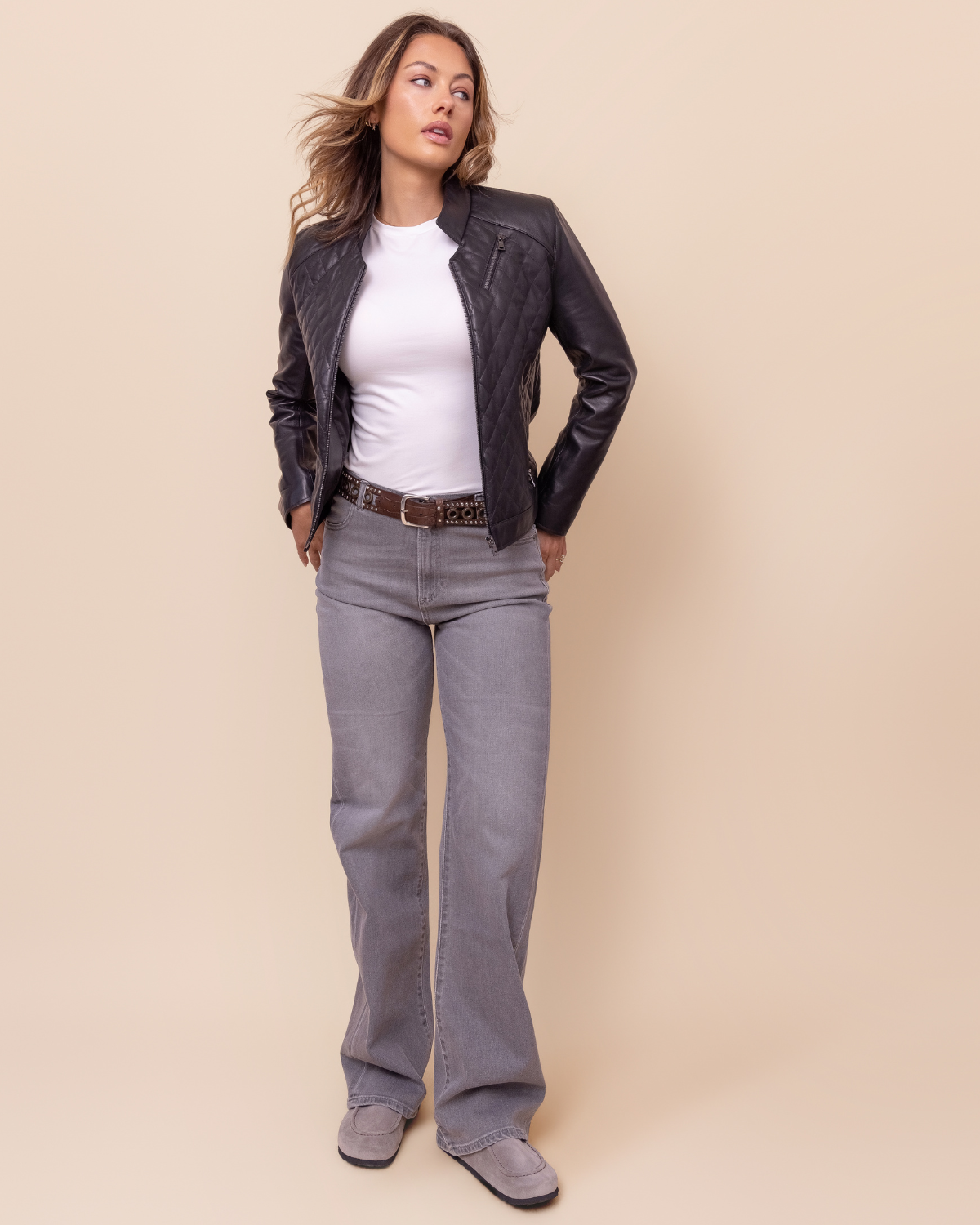 CLAUD Martina Wide-Leg Denim in Stone Grey