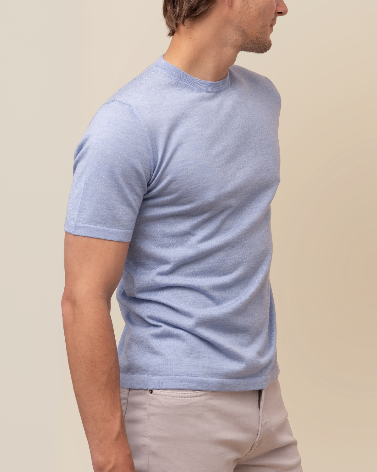 HYDE Cortona Sky Blue — close-up fine-gauge Italian knit, 70% baby cashmere 30% silk