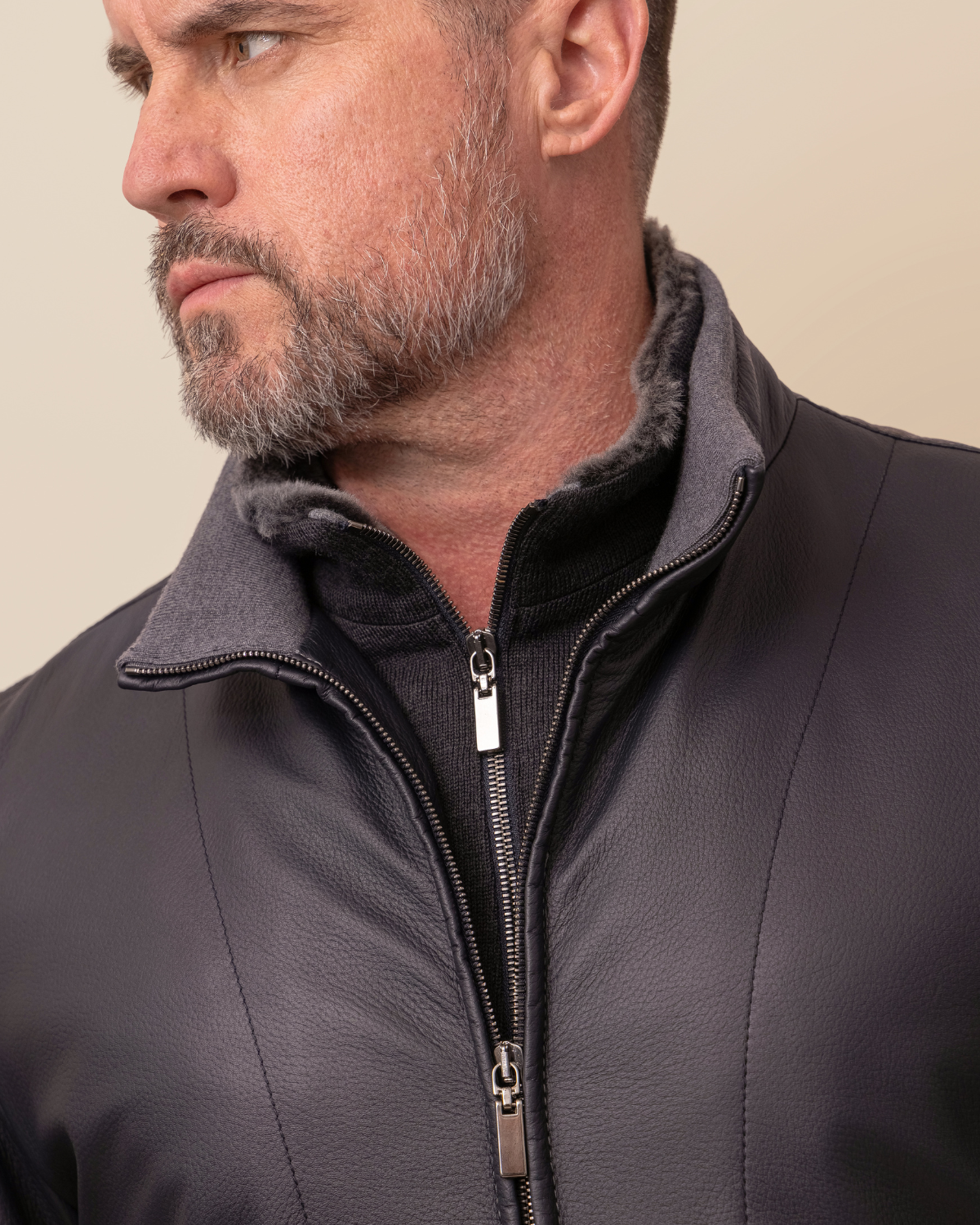 The Vercelli by HYDE — styled view, 100% Italian deerskin leather bomber jacket, luxury everyday outerwear
