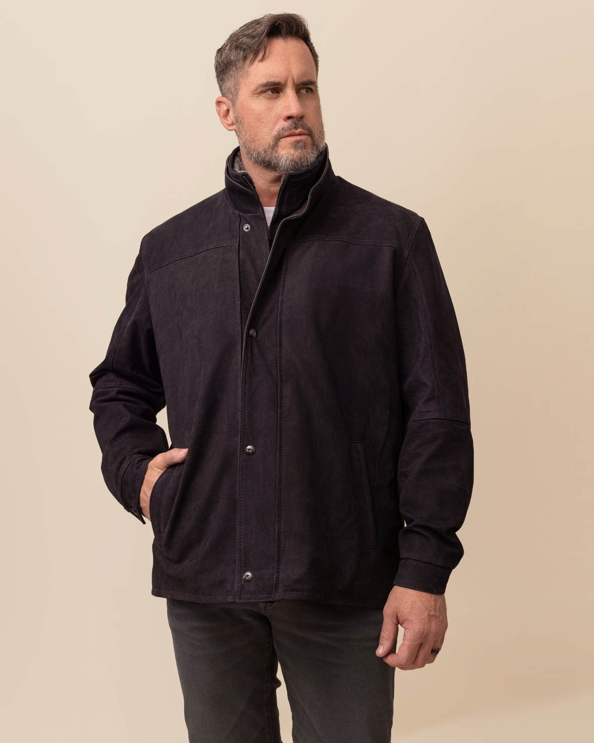 HYDE Bishop Field Jacket in Ace Rustic Black — full front view, superior Italian calfskin nubuck, handmade in the USA