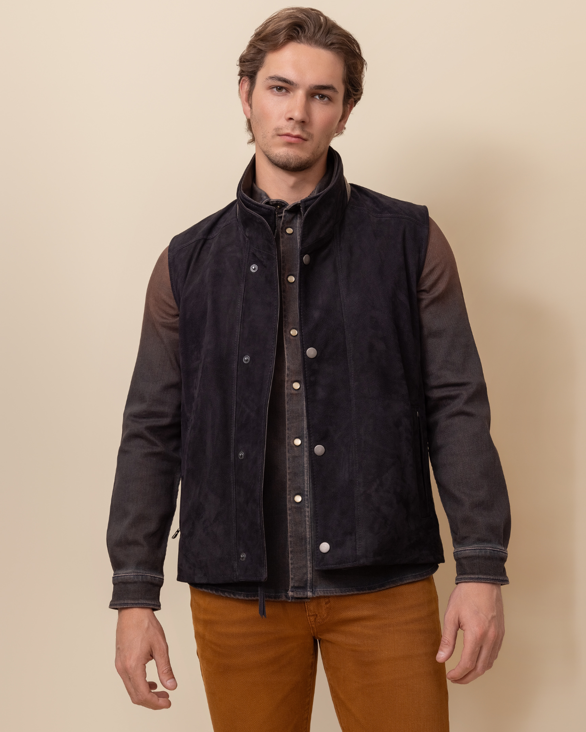 HYDE Sutter Vest — 100% wool interior lining detail, Ace Rustic Black calfskin pebble nubuck, handmade in the USA