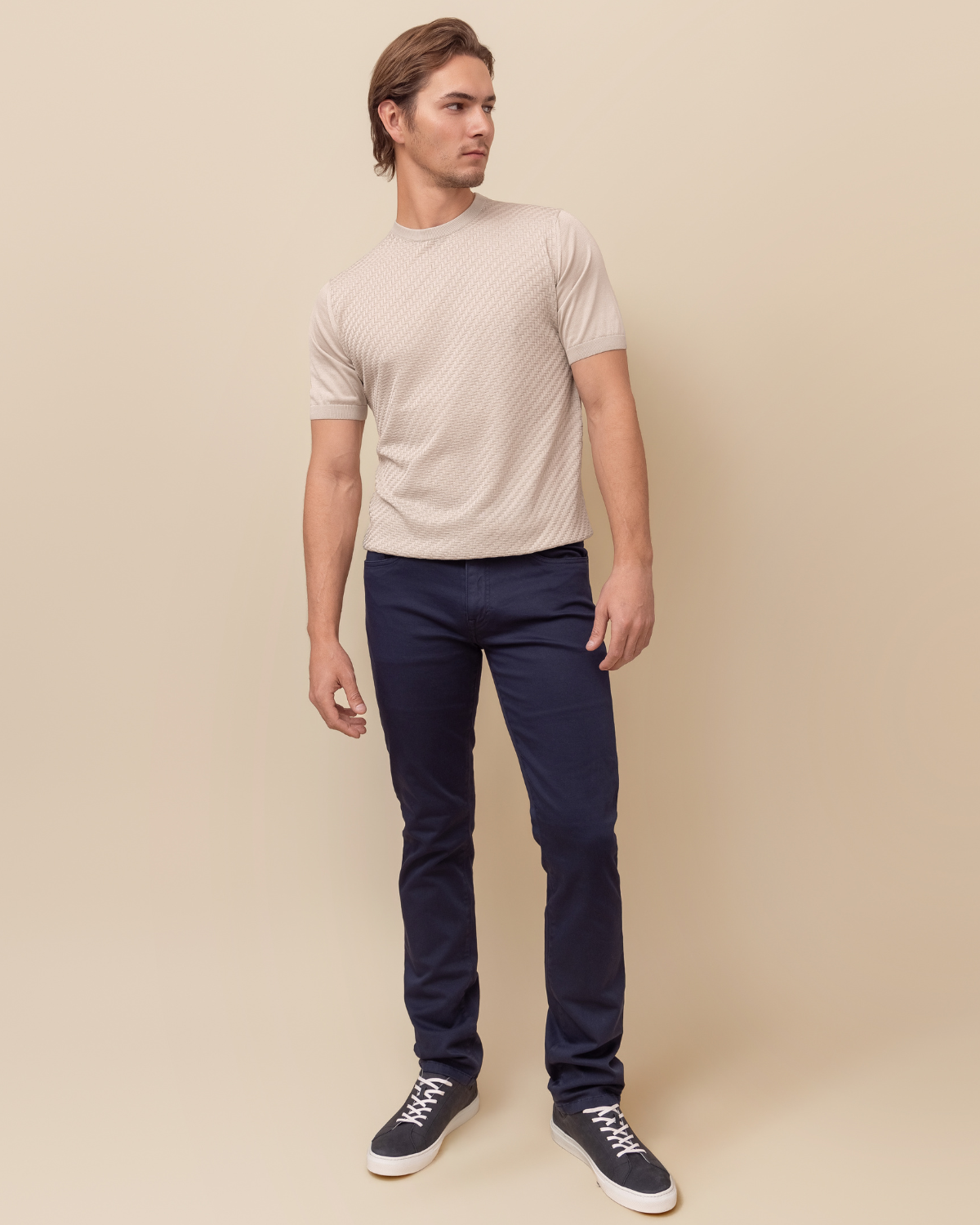 HYDE Monterosso Italian Silk Crew Sweater — full front view, 100% silk, crafted in Perugia Italy