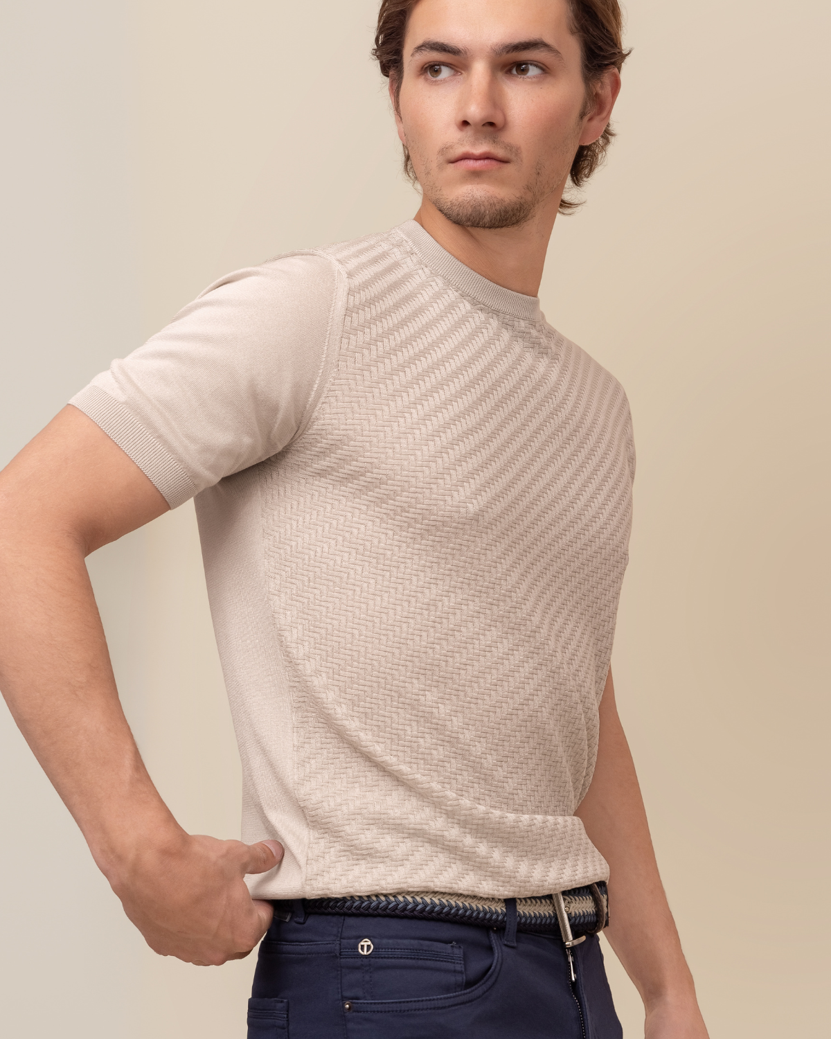 Monterosso Silk Crew by HYDE — fine-gauge knit texture close-up, 100% pure silk, lightweight and refined