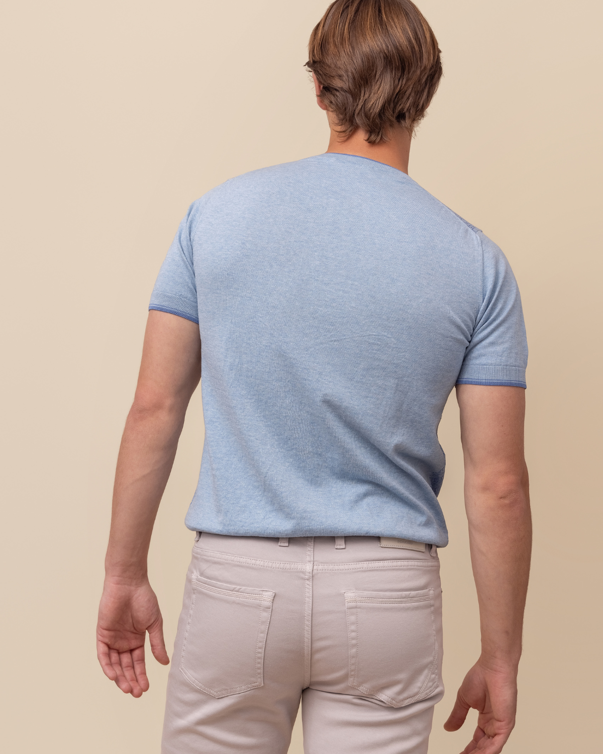The Arezzo by HYDE — styled view, Cielo Horizon textured cotton silk crew sweater, Italian luxury knitwear, sizes M–2XL