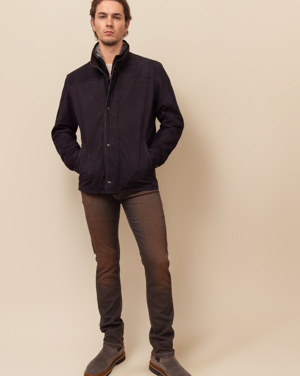 Bishop Ace Rustic Black Italian Lamb Suede Field Jacket | HYDE