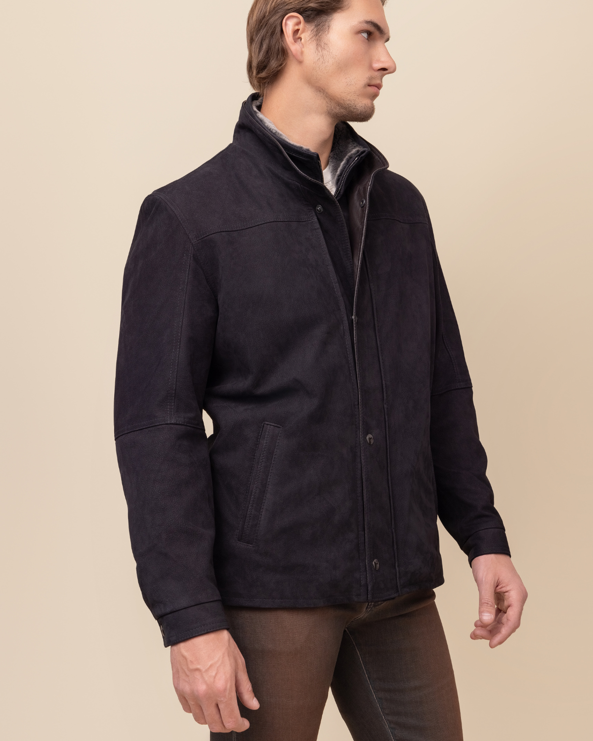 Bishop Ace Rustic Black Italian Lamb Suede Field Jacket | HYDE