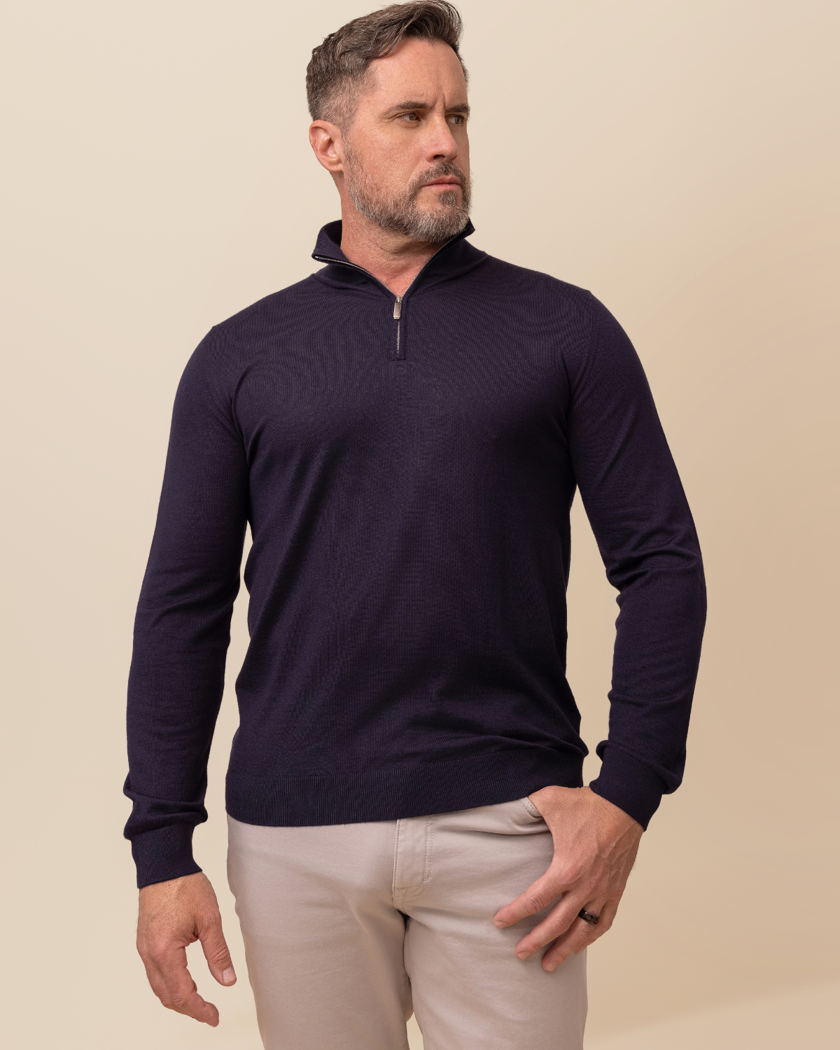 HYDE Valdoro Cashmere Silk Quarter-Zip — Blue Scuro | Men's Luxury Italian Knitwear