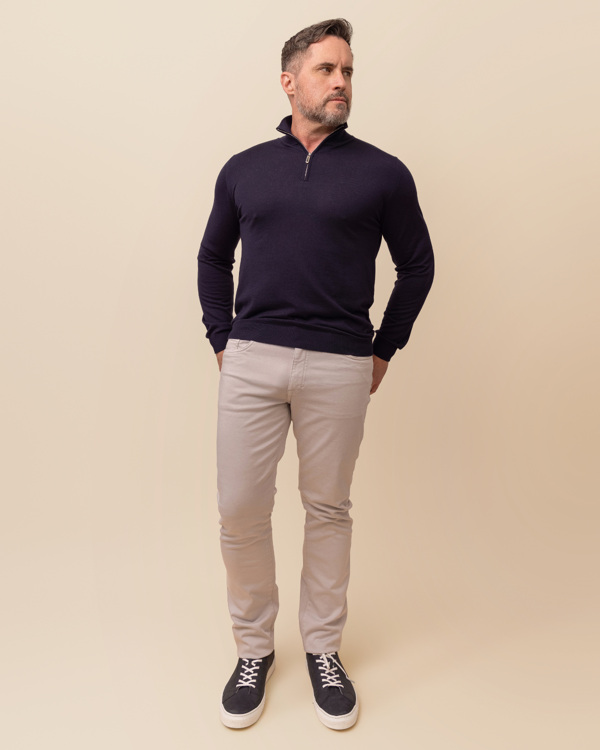 HYDE Valdoro Cashmere Silk Quarter-Zip — Blue Scuro | Men's Luxury Italian Knitwear