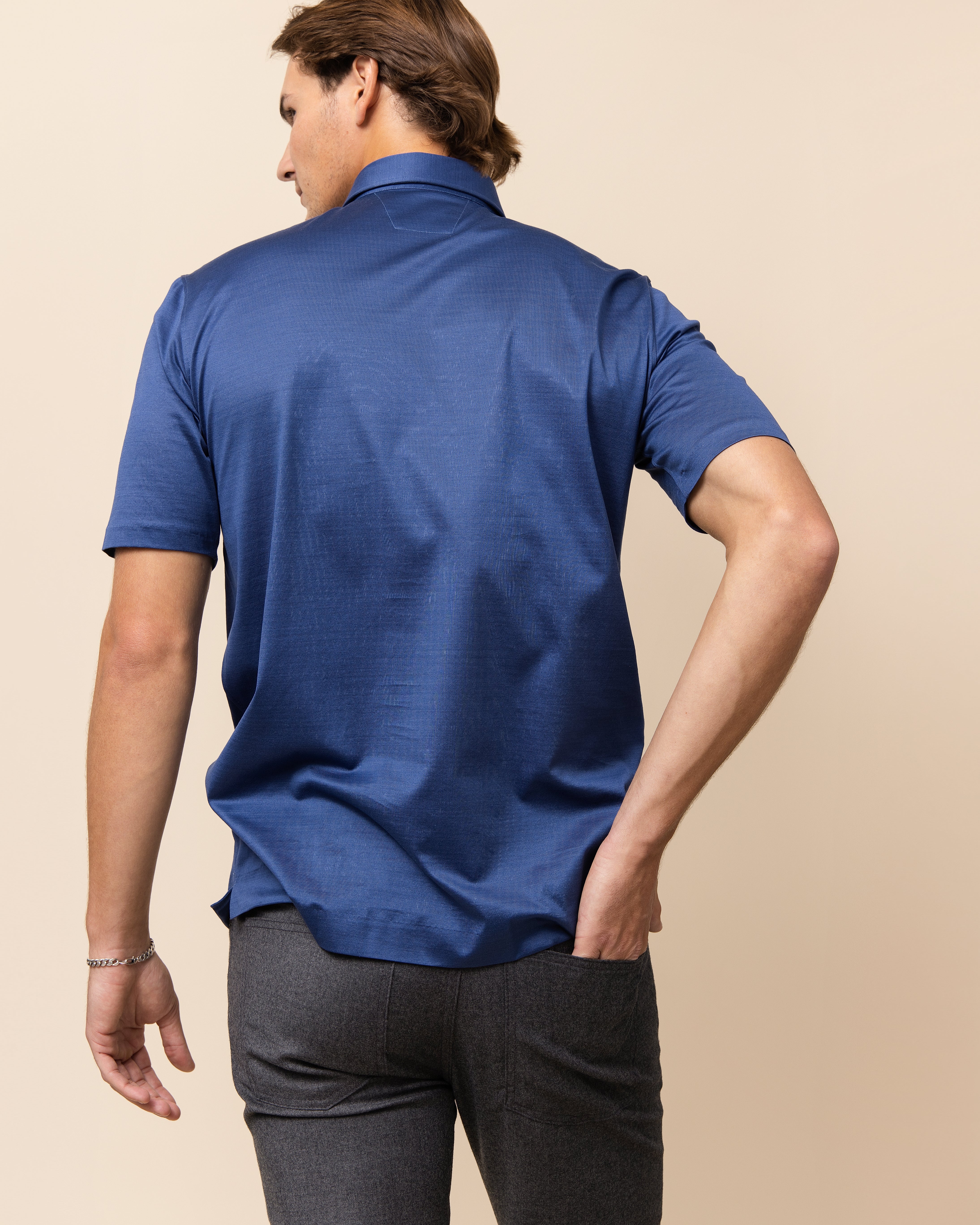 HYDE Lucca Polo in Blue — minimalist Italian luxury sportswear design with refined silk-like cotton finish