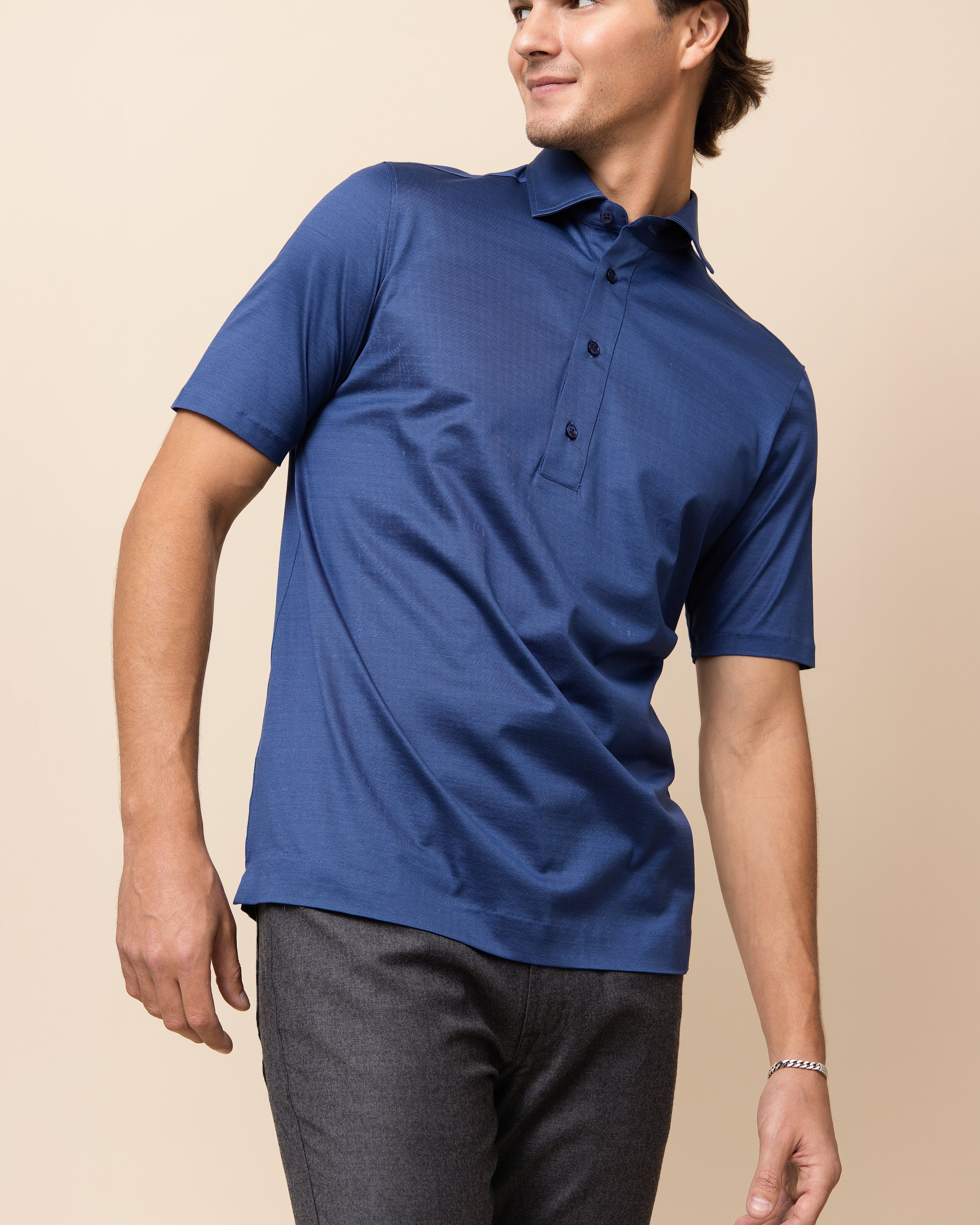 HYDE Lucca Polo in Blue — modern tailored fit in lightweight, breathable Italian cotton, made in Italy