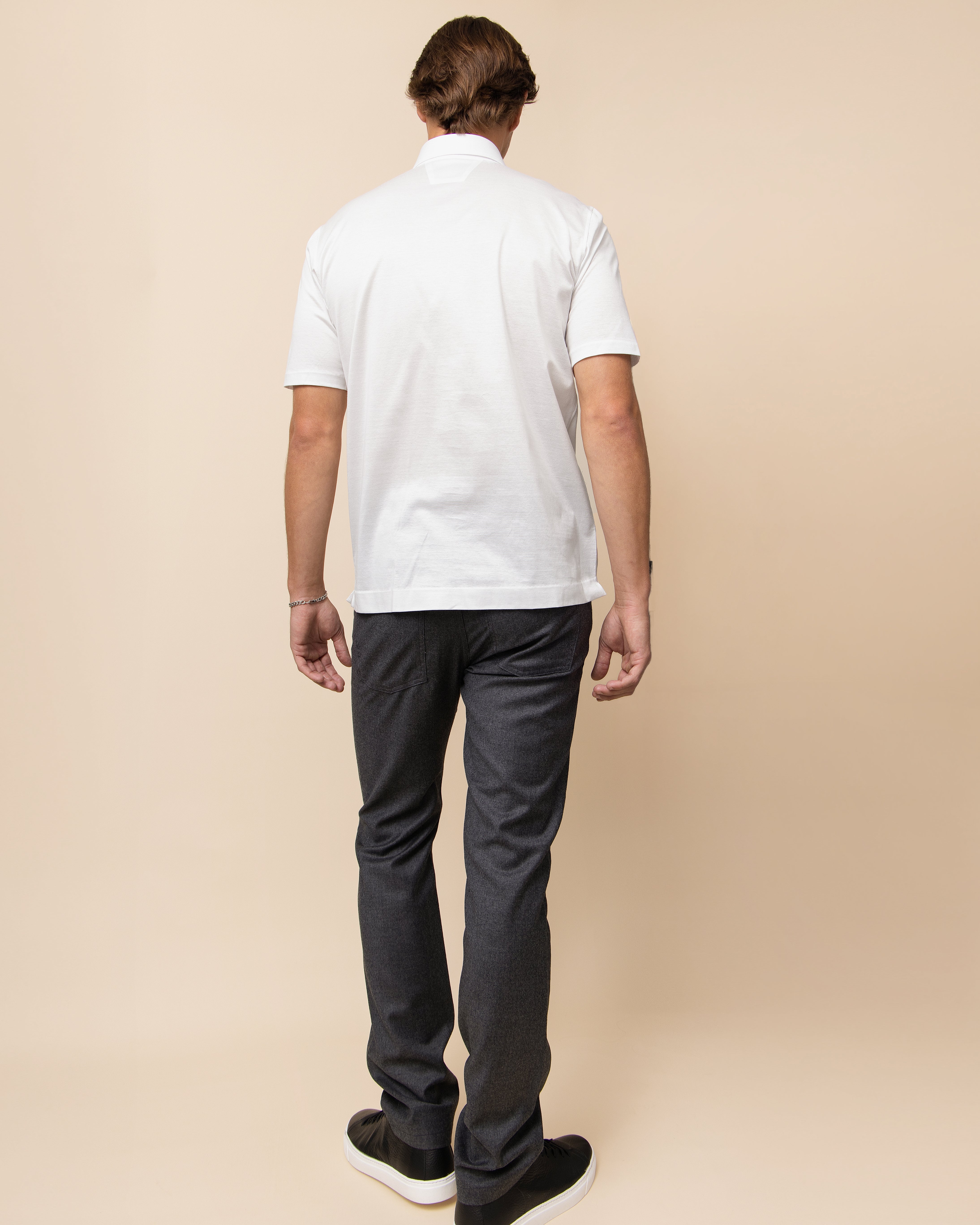 HYDE Lucca Polo, White Italian cotton — fluid drape and soft-touch finish for elevated resort and casual styling