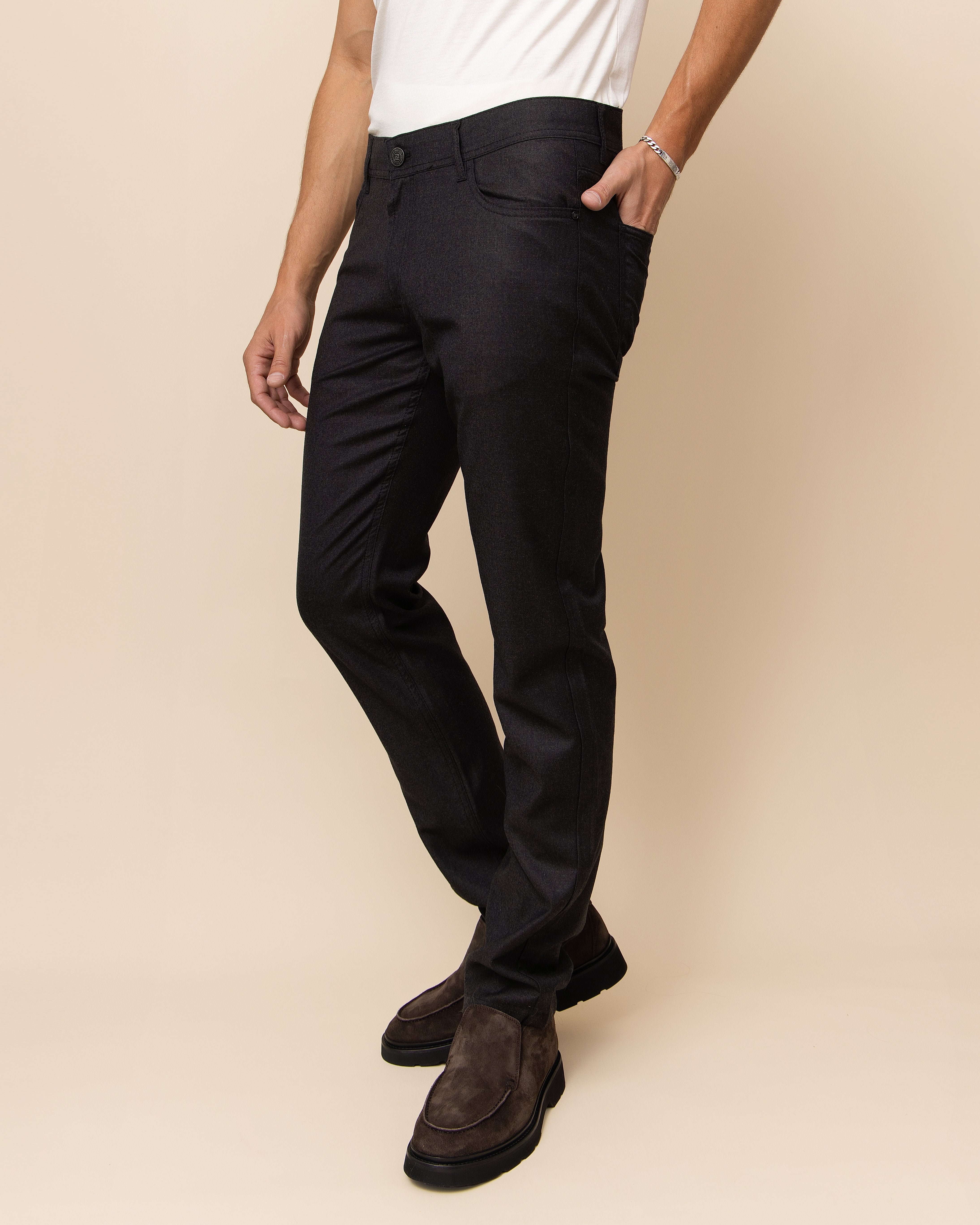 HYDE Mantova luxury wool five-pocket trouser in brown, quiet luxury tailored menswear staple